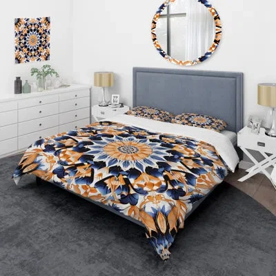 Design Art Yellow And Blue Tiles In Greece Iv - Abstract Tile Duvet Cover Set In Blue;yellow