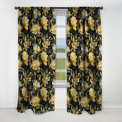 Design Art Yellow And Blue Tropical Floral Pattern - Floral Curtain - Blackout Curtain - 1 Panels In Black;yellow