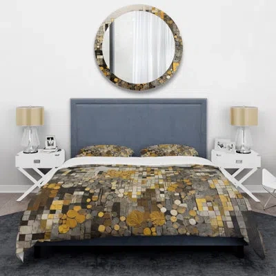 Design Art Yellow And Cream Bohemian Medley Ii - Boho Mosaic Duvet Cover Set - Microfiber Polyester In Yellow;cream