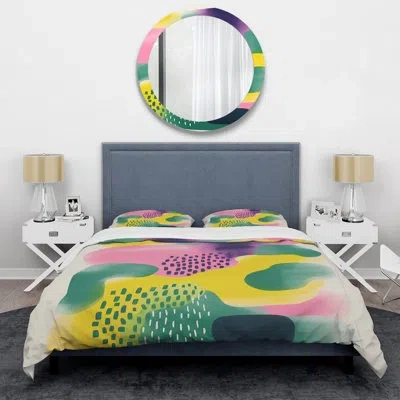 Design Art Yellow And Green Abstract Collages Enchantment - Abstract Duvet Cover Set In Green;yellow