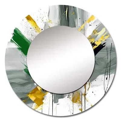 Design Art Yellow And Green Abstracted Perspectives Ii - Abstract Decorative Mirror, Yellow Round Wall Mirror,  In Green;yellow