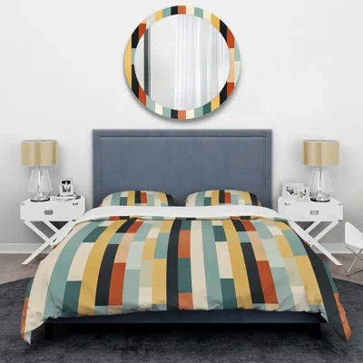 Design Art Yellow And Green Striped Lines Pattern Green/yellow Microfiber Duvet Cover Set In Green;yellow