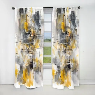 Design Art Yellow And Grey Beyond The Canvas I - Modern Blackout Abstract Curtain - 1 Panel In Gray;yellow