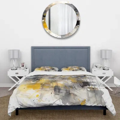 Design Art Yellow And Grey Beyond The Canvas Ii - Abstract Duvet Cover Set In Gray;yellow