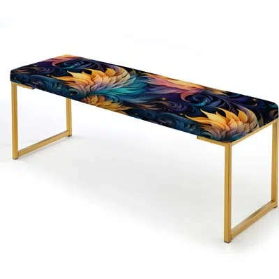Design Art Yellow And Purple Cosmic Radiance - Botanical Upholstered Gold Bench