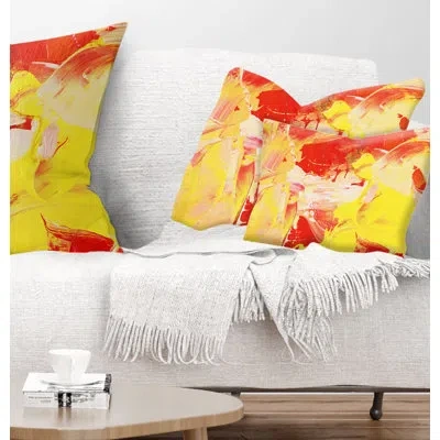 Design Art Yellow And Red Abstract Art - Abstract Printed Throw Pillow