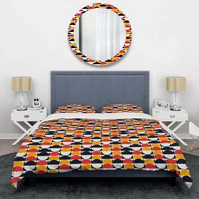 Design Art Yellow And Red Circle Pattern - Abstract Duvet Cover Set - Microfiber Polyester In Red;yellow;navy