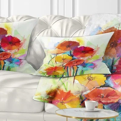 Design Art Yellow And Red Gerbera Flowers - Floral Printed Throw Pillow