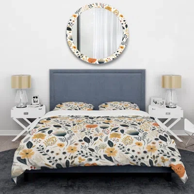 Design Art Yellow & White Floral Botanical Marvel Delight I Duvet Cover Set In Black;green