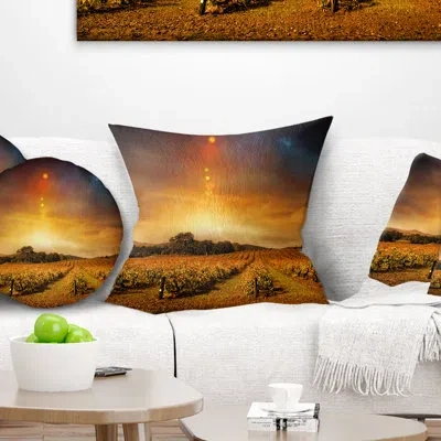 Design Art Yellow Autumn Vineyard Sunset - Landscape Printed Pillow