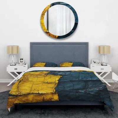 Design Art Yellow Azure Harmonic Collages - Abstract Collages Duvet Cover Set In Blue;gold