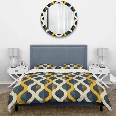 Design Art Yellow Beige Quatrefoil Elegance - Midcentury Duvet Cover Set In Beige;yellow