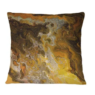 Design Art Yellow Black And Orange Abstract Marble - Modern Printed Throw Pillow