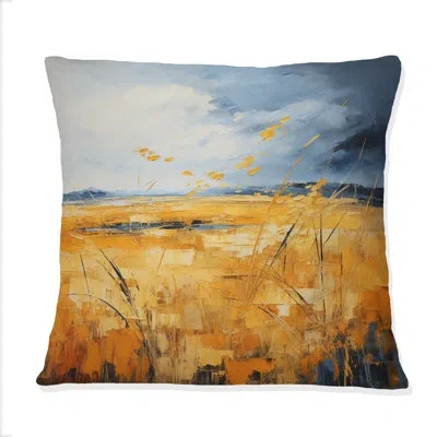 Design Art Yellow Blue Prairies Gold And Sky I - Prairies Printed Throw Pillow