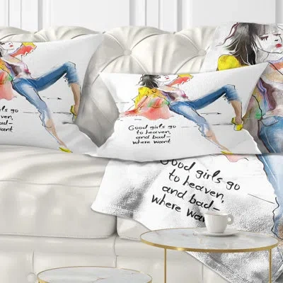 Design Art Yellow Blue Young Woman - Portrait Printed Pillow