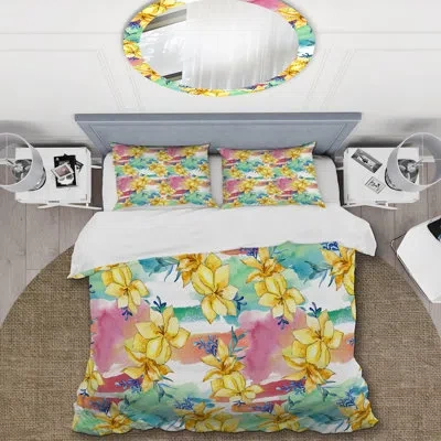 Design Art Yellow Bouquet Flower - Cabin & Lodge Duvet Cover Set In White,yellow