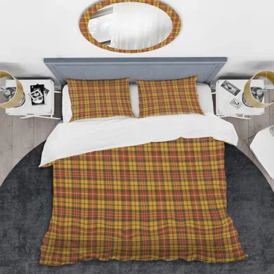 Design Art Yellow Checked Tartan - Abstract Duvet Cover Set - Microfiber Polyester