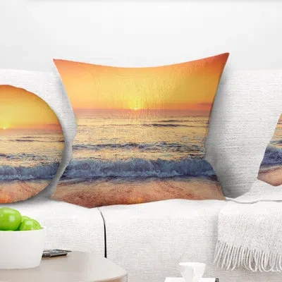 Design Art Yellow Cloudscape Over Seashore - Sea & Shore Printed Pillow
