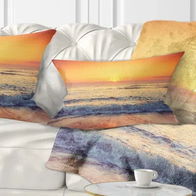 Design Art Yellow Cloudscape Over Seashore - Sea & Shore Printed Throw Pillow
