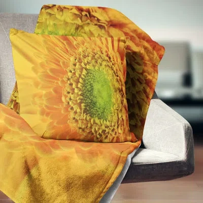 Design Art Yellow Daisy Gerbera Flower Close Up - Floral Printed Pillow