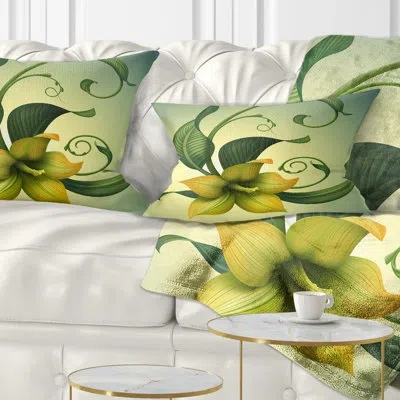 Design Art Yellow Fantasy Flower - Floral Printed Throw Pillow
