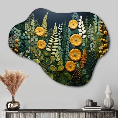 Design Art Yellow Ferns Plant Forest Tapestry - Asymmetrical Ferns Metal Wall Decor, Cloud Metal Wall Sculpture