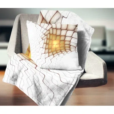 Design Art Yellow Flames On White Blocks - Abstract Printed Pillow In White;yellow