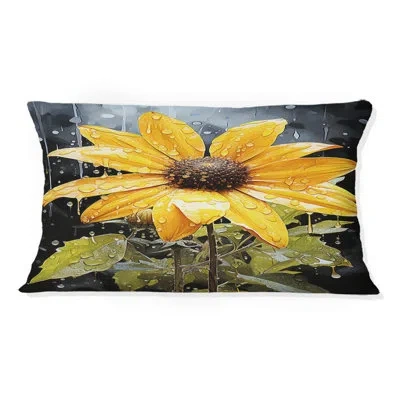 Design Art Yellow Flower Contrasting Beauty - Flower Printed Throw Pillow In Green;yellow