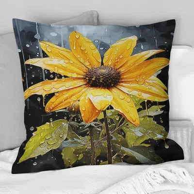 Design Art Yellow Flower Contrasting Beauty - Flower Printed Throw Pillow In Green;yellow