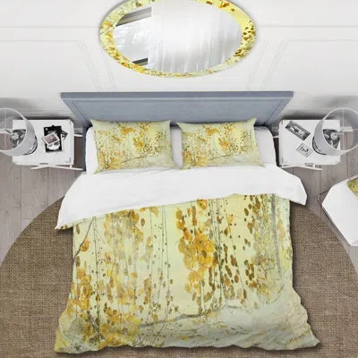 Design Art Yellow Flower Grunge Art - Modern Duvet Cover Set - Microfiber Polyester In Yellow,gold