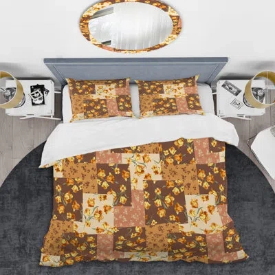 Design Art Yellow Flower Patchwork - Abstract Duvet Cover Set - Microfiber Polyester