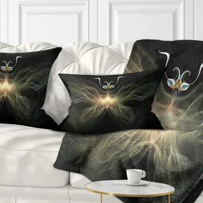 Design Art Yellow Fractal Butterfly In Dark - Floral Printed Pillow