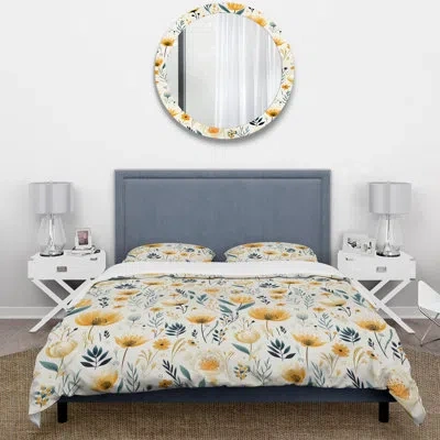 Design Art Yellow Garden Floral Serene Blooms Bedding In Yellow;teal