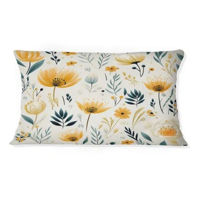Design Art Yellow Garden Floral Serene Blooms - Floral Printed Pillow In Yellow;teal
