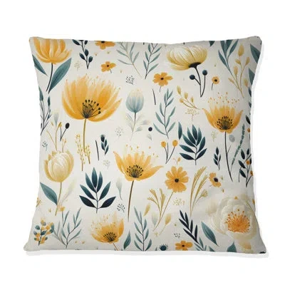 Design Art Yellow Garden Floral Serene Blooms - Floral Printed Throw Pillow In Yellow;teal