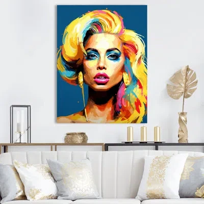 Design Art Yellow Golden Gaga Portrait - Portrait Wall Art Living Room_105774 In Wrapped Canvas