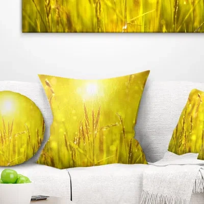 Design Art Yellow Grass Flower At Sunset - Landscape Printed Pillow