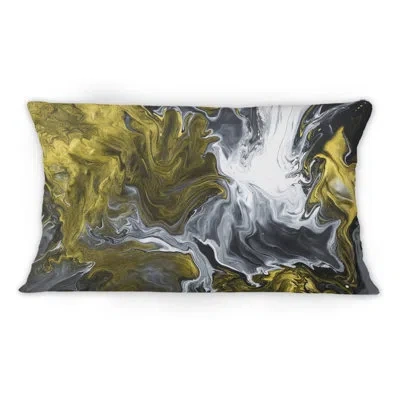 Design Art Yellow Gray And Black Liquid Art Waves Ii -1 Modern Printed Throw Pillow