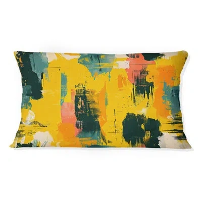 Design Art Yellow Green Brush Strokes - Modern Lumbar Pillow In Green;yellow