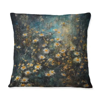 Design Art Yellow Grey Daisy Flower Fusion - Floral Printed Throw Pillow In Gray;yellow