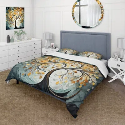Design Art Yellow Grey Majestic Canopy Tree - Trees Duvet Cover Set In Gray;yellow