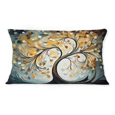 Design Art Yellow Grey Majestic Canopy Tree - Trees Printed Throw Pillow In Gray;yellow
