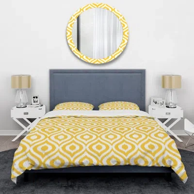 Design Art Yellow Ikat Ogee - Abstract Duvet Cover Set - Microfiber Polyester