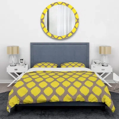 Design Art Yellow Ikat Ogee - Abstract Duvet Cover Set - Microfiber Polyester