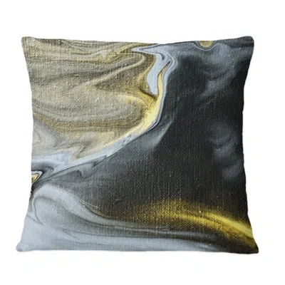 Design Art Yellow Marble River In Liquid Art Universe V - Modern Printed Throw Pillow In Black;gold