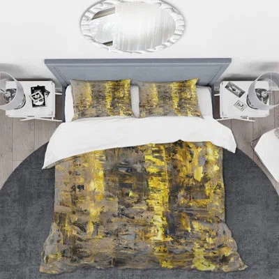Design Art Yellow Meets Grey Abstract Art Ii - Modern Duvet Cover Set - Microfiber Polyester In Black;yellow