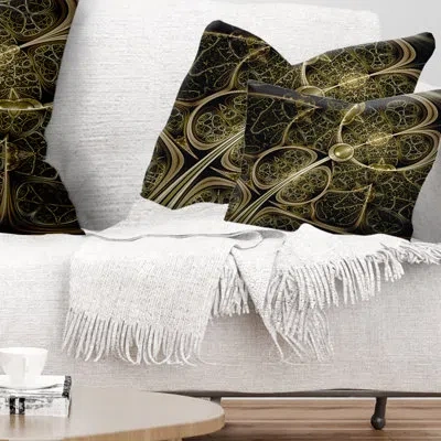 Design Art Yellow Metallic Fabric Pattern - Floral Printed Pillow