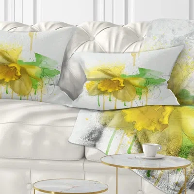 Design Art Yellow Narcissus Flower Watercolor - Floral Printed Throw Pillow