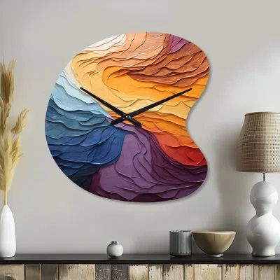 Design Art Yellow Orange Lyrical Abstraction Sunset Ii - Lyrical Abstraction Unique Shape Metal Wall Clock, Mod In Yellow;orange