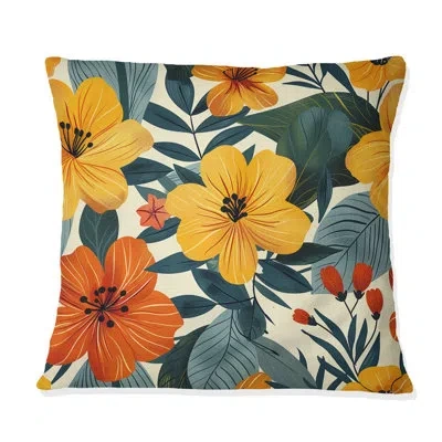Design Art Yellow Orange Midcentury Flower Gardens I - Midcentury Flowers Throw Pillow In Yellow;orange
